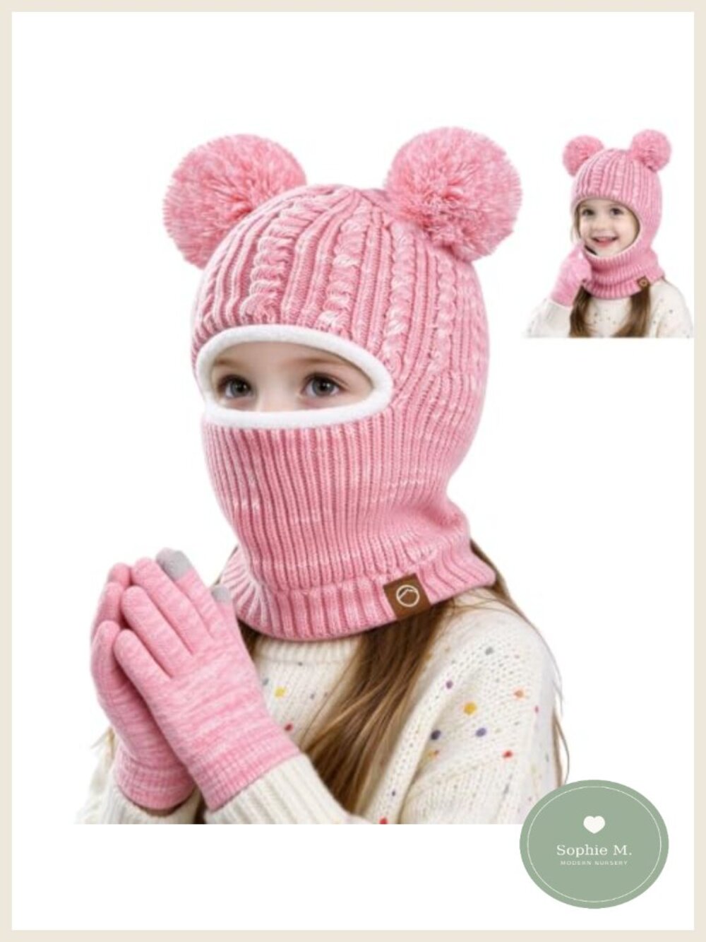 Toddler Kids Winter Knit Hat Gloves Set Fleece Lined Acrylic Cold Weather